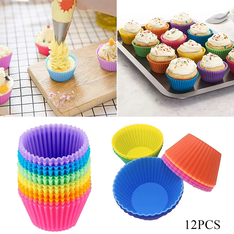 

12pcs Silicone Cake Mold Round Muffin Cupcake Baking Molds Reusable DIY Cake Decorating Tools Wedding Birthday Party Decorations