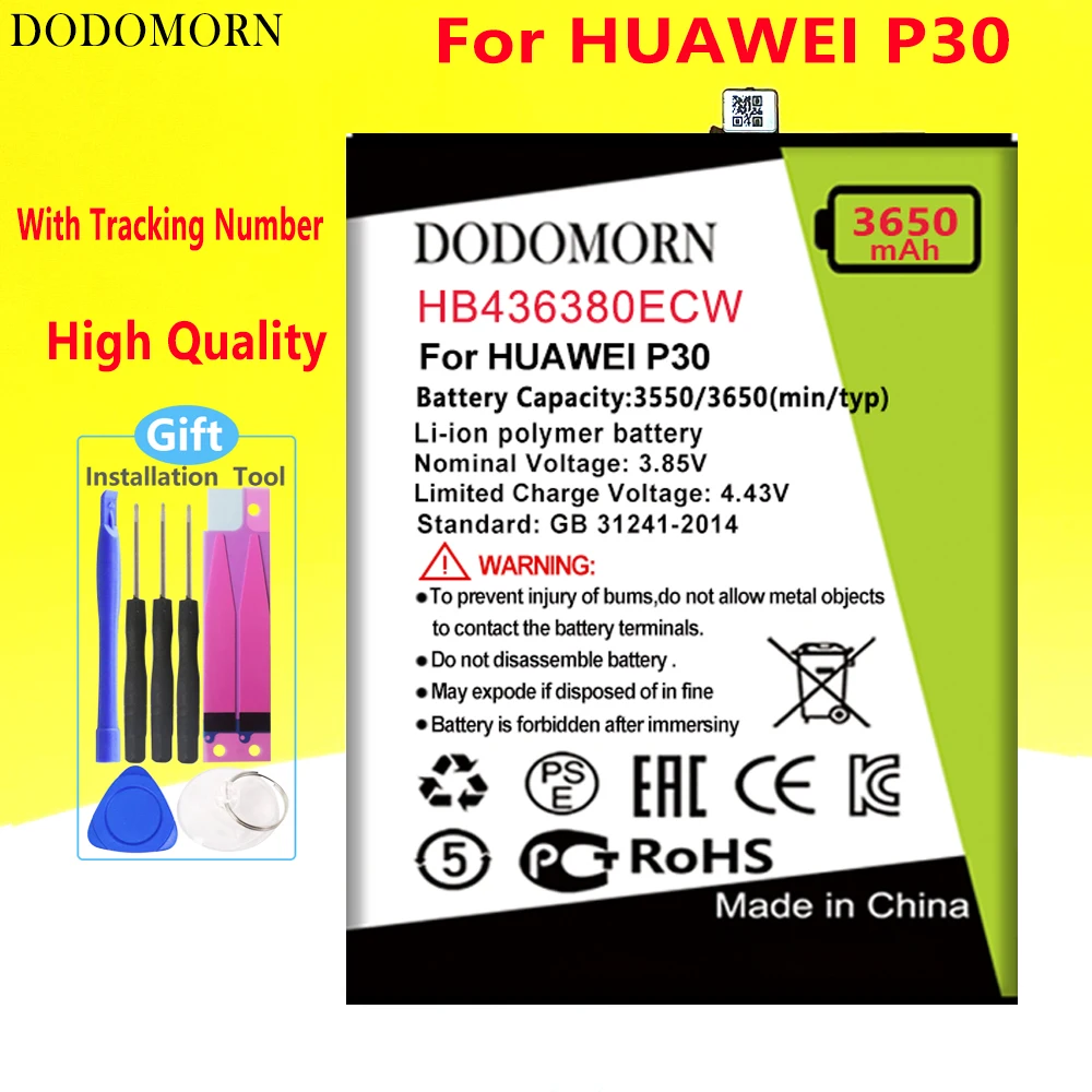 

DODOMORN HB436380ECW Аккумулятор для HUAWEI P30 ELE-L09 ELE-L29 ELE-AL00 телефон + номер для отслеживания