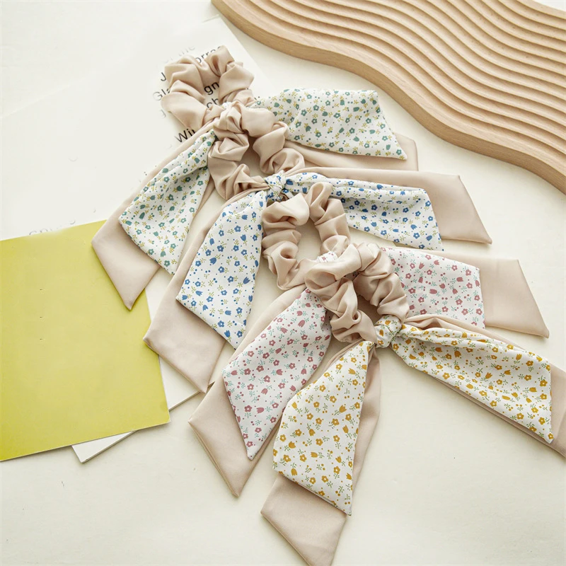 

Small Fresh Floral Bow Elastic Hair Band For Women Girls Hair Accessories Multilayer Cloth Scrunchie Ponytail Holder Headwear