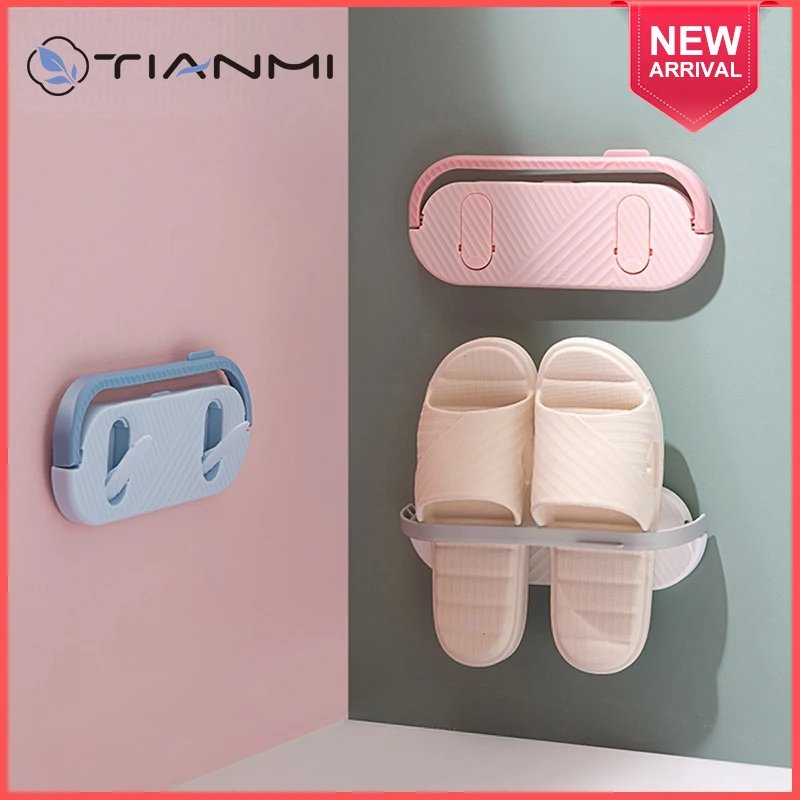 

TIANMI Bathroom Wall Hanging Slipper Rack Toilet Shoes Storage No Punching Multifunction Towel Pot Lid Stand Holder Organizer