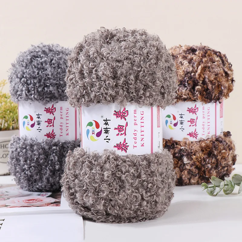 Фото 150 м мягкой пушистой кудрявой пряжи Teddy Curly Faux Yarn для волос кукол ручной работы, плюшевых игрушек, подушек, материалов для вязания крючком и спицами своими руками №2