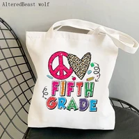 teacher supplies shopper bag peace love fifth grade leopard bag harajuku shopping canvas shopper bag girl shoulder lady gift bag