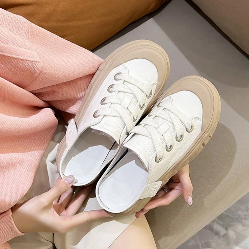 Women Slippers Thick Bottom Round Head Vulcanized Shoes Outdoor Lace Up Comfortable Non-slip Walking Sneakers Sapatos Feminino