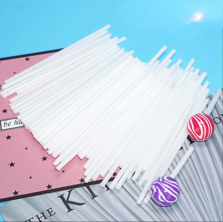 

100Pcs Plastic Lollipop Stick Safe White Cake Topper Pop Sucker Sticks for Chocolate Sugar Candy Lollypop DIY Mold Decoration