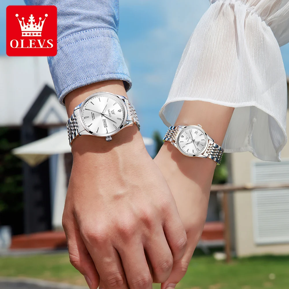 OLEVS Top Original Brand Luxury Couple Watches Pair Men and Women Automatic Mechanical Waterproof Wrist Watch Clock Lover Gift