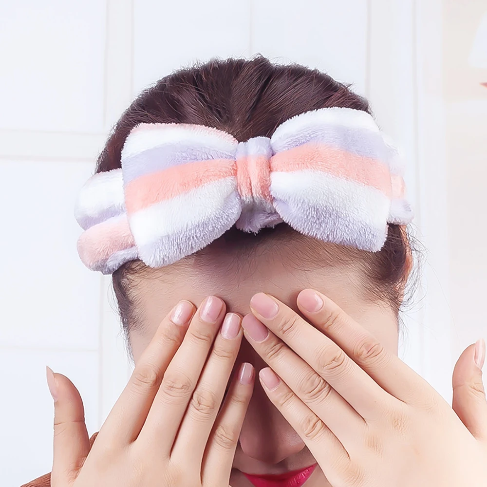 

1pc Women Girl Cross Stripes Headband Bow Knot Soft Warm Wash Face Headband Hiar Wrap Elastic Bath Mask Makeup Hairband