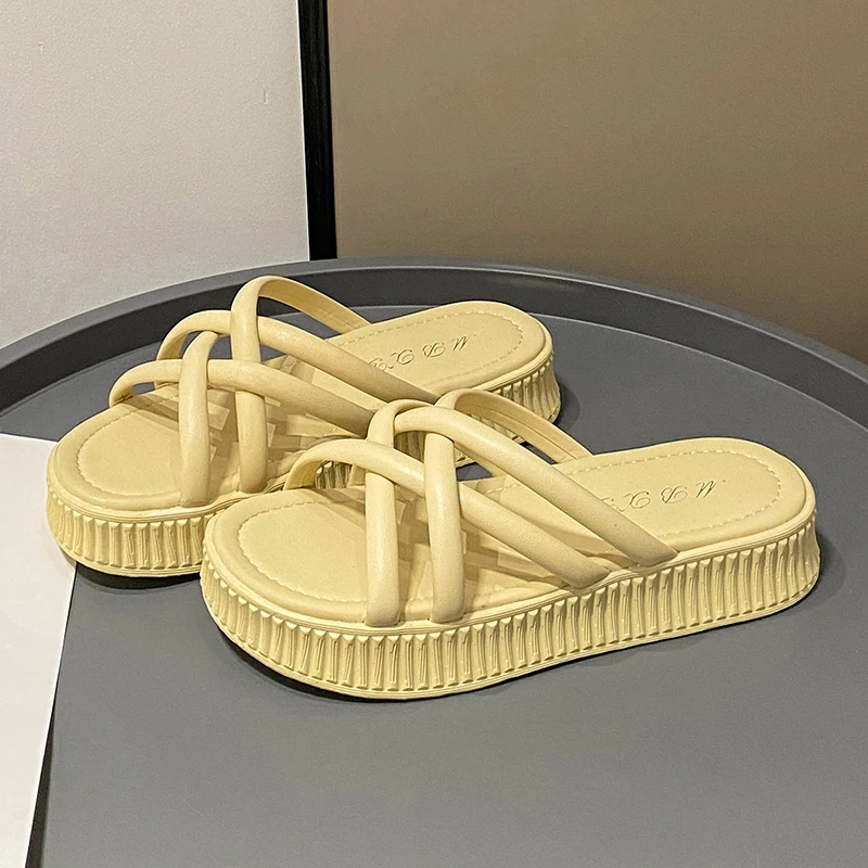 

Женские вязаные шлепанцы, плоская подошва, Нескользящие, летняя домашняя обувь