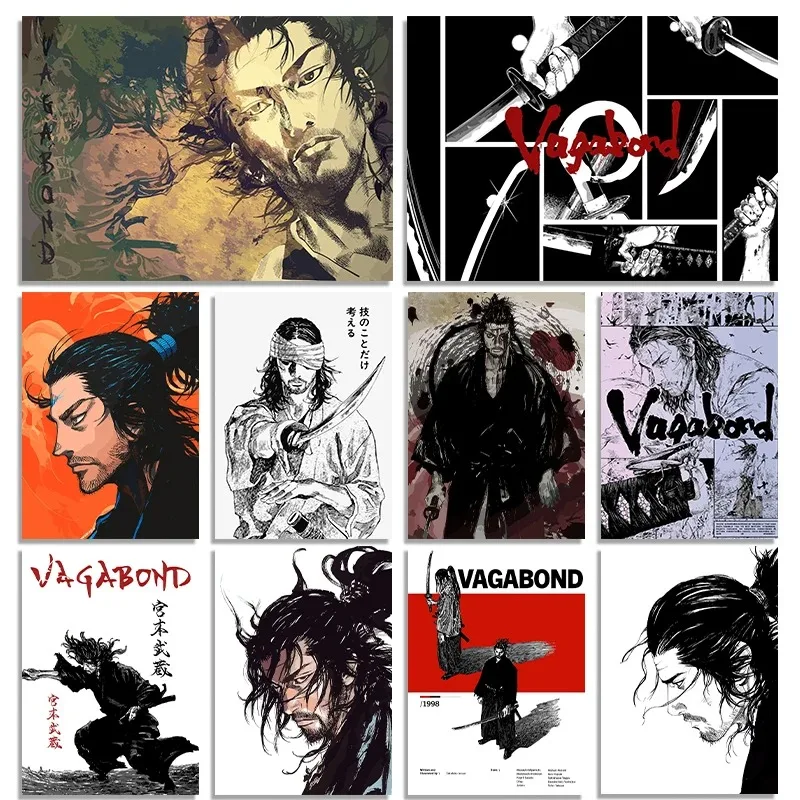 Vagabond Аниме Манга холст печать Самурай Миямото Мусаси манга искусство на стену