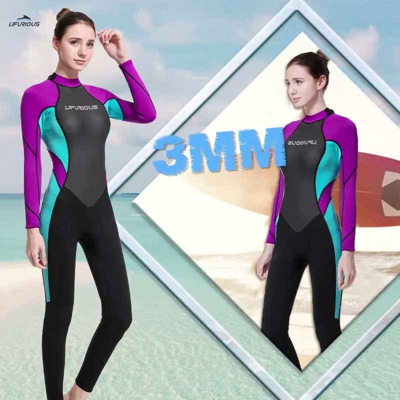 Women 3MM Neoprene Long-sleeved One-Piece Wetsuit Scuba UnderWater Hunting Snorkeling Surfing Swimsuit Diving Suit Equipment