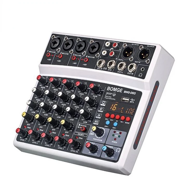 Micfuns BMG-O6D Audio Mixer 6 Channel Bluetooth Stereo Sound DJ Console With 16 Type DSP For Livestreaming Recording Performance