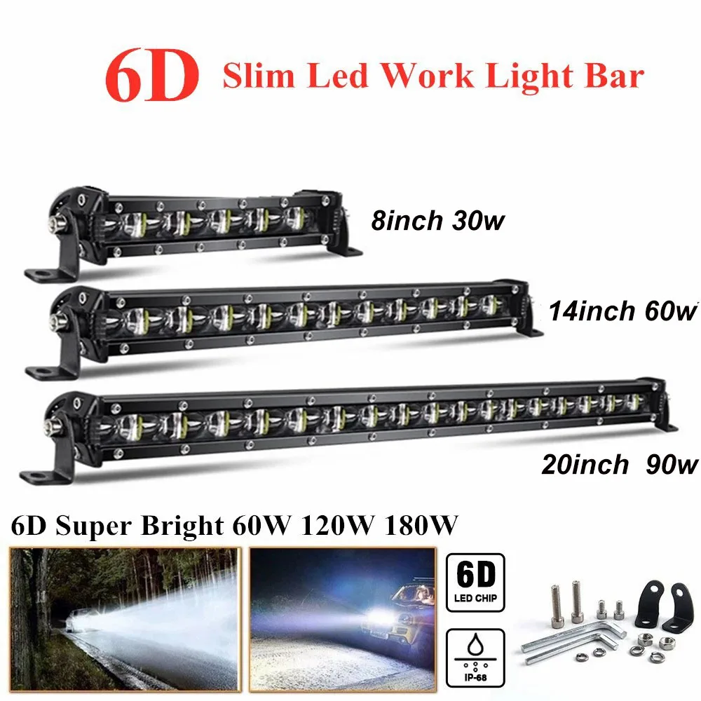 

6D Slim Led Light Bar 12V 8" 14" 20" 26" 32" 38" 44" inch Spot Flood Combo For Jeep Trucks Tractor SUV 4X4 Off Road Work Lamp