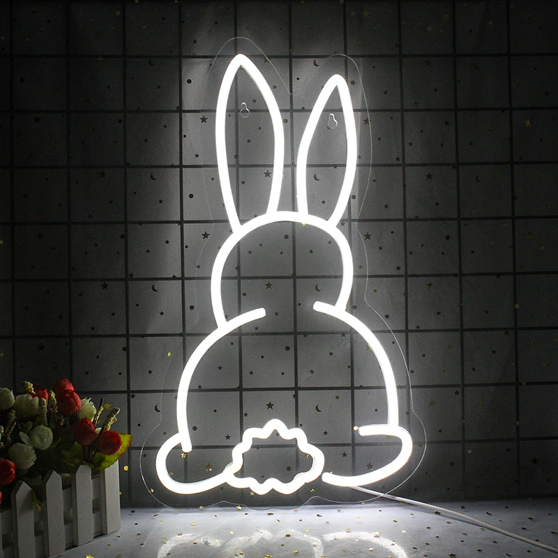 Wanxing Neon Cute Rabbit Neon Mural Sign Custom Led Neon Light Wedding Decoration Bedroom Home Shop Wall Marriage Party Decor