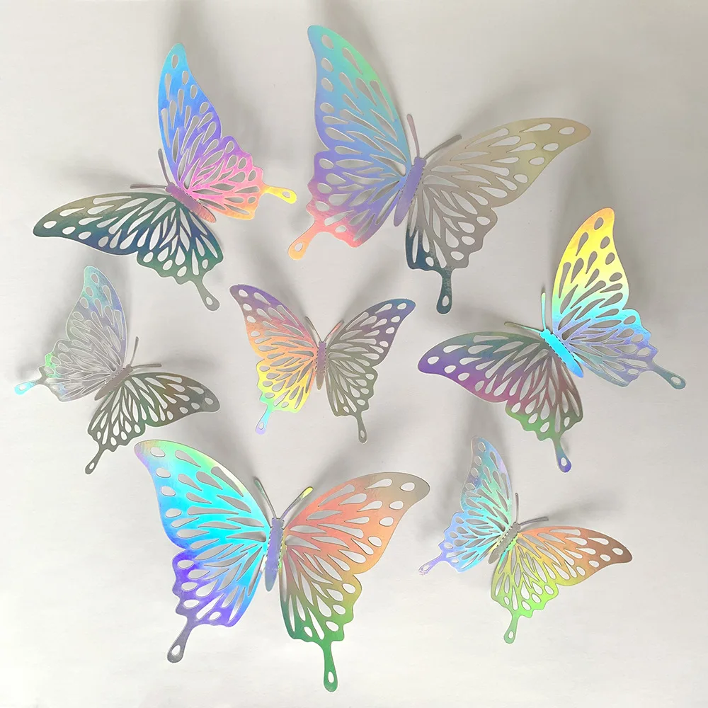 

Colorful Silver 12 Pack Stereo Hollow Butterfly Art Stickers Home Party Wall Decoration Background Wallpaper