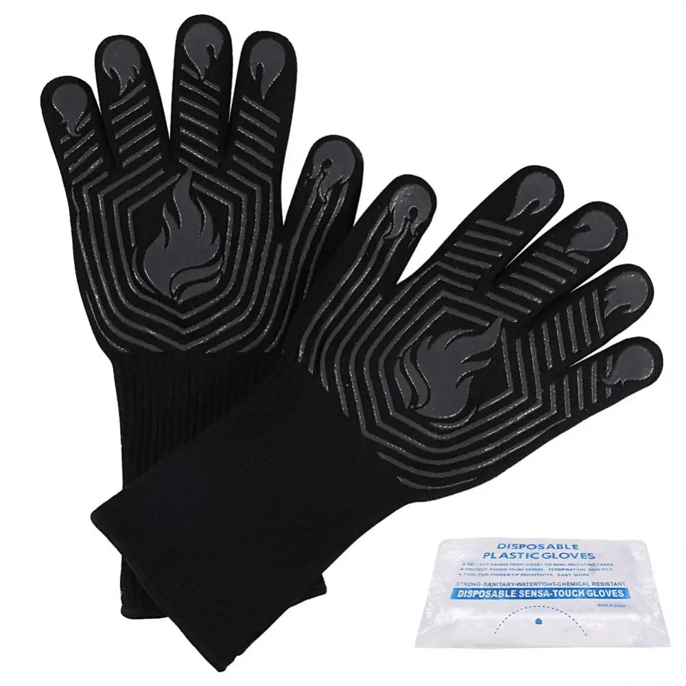 

Camping Barbecue Gloves BBQ Gloves Kitchen Microwave Oven Mitts 500/800 Degree Fireproof Non-Slip Silicone Heat-Resistant Glove