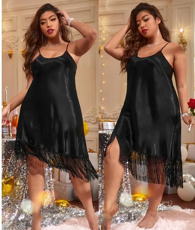 Sexy XL-5XL Oversize Strap Women Sleepwear Nighty Gown Nightgown Satin Nightdress Loungewear Summer Home Clothes