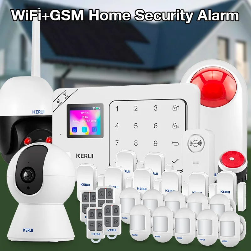 Фото KERUI WiFi GSM комплект противоугонной сигнализации для дома, беспроводная охранная сигнализация Tuya Smart Life App, защита безопасности Alexa W181 №1