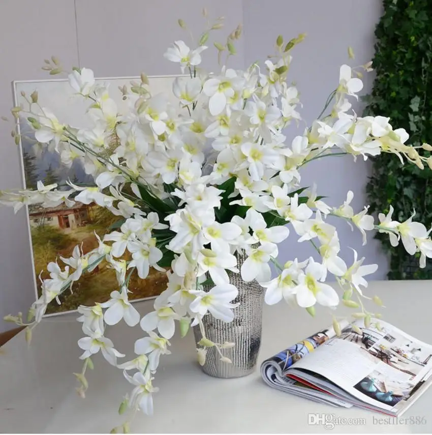 

High Quality Artificial Real Touch Flowers White Blue Orchid Touch Flowers For Home Wedding Decoration Dining Table Decor