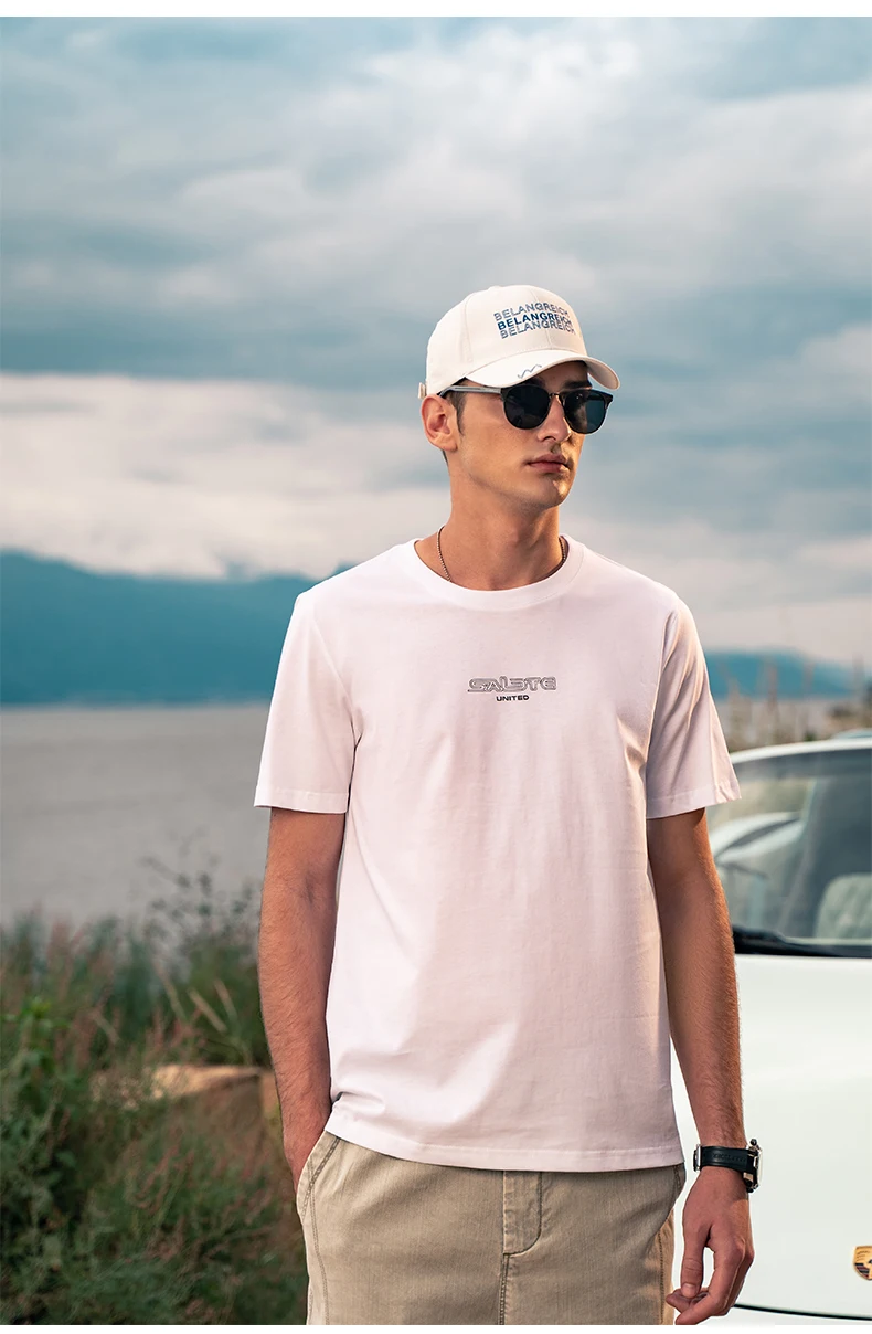 

2361 Men 2023 Summer Cotton Simple Alphabet Print Short -sleeved T-shirt