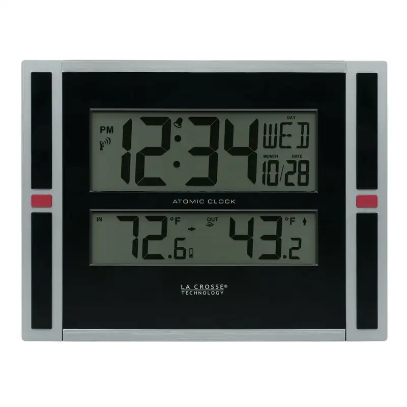 

Contemporary Black & Silver Digital Atomic Clock with Temperature, 513-149 Nh movement Alarm clock Clock Room decorations for me