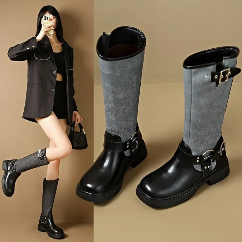 

Brand Women Shoes 2023 Korean Style Fashionable Women's Knight Boots Winter Warm Platform High Denim Boots Zapatos De Mujer