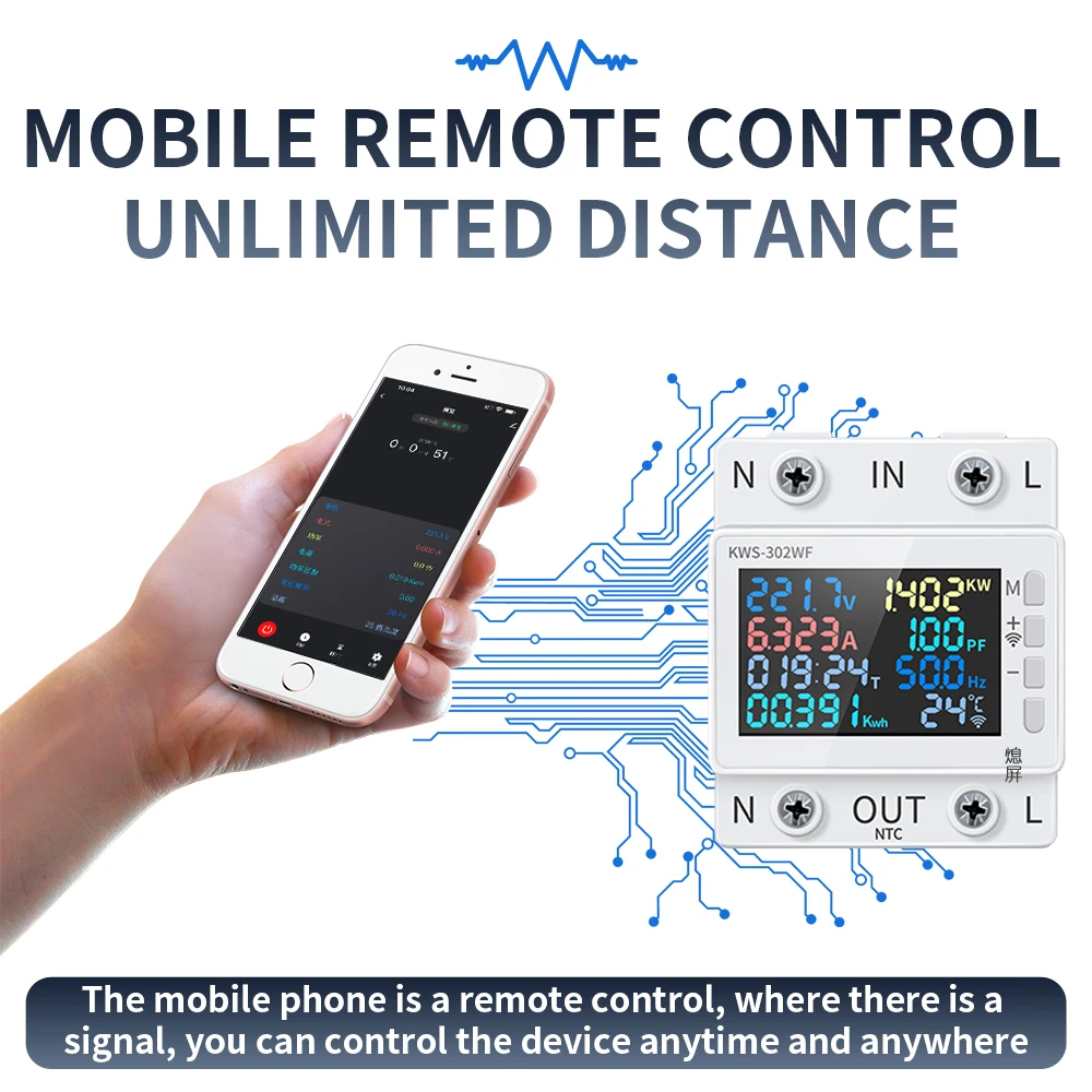 8 в 1 WIFI Электрометр переменного тока 2P Стандартная орбитальная установка Телефон