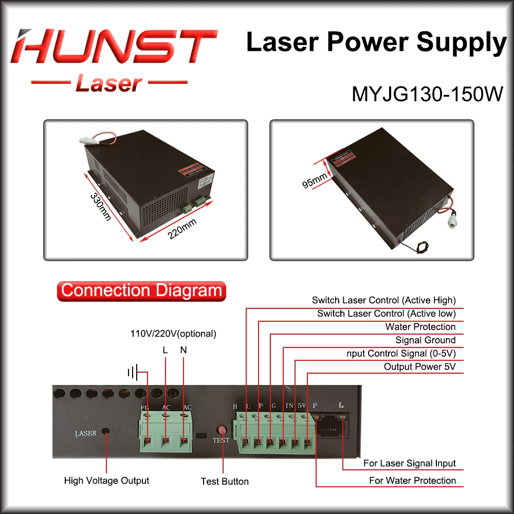 Hunst MYJG 130-150W CO2 Laser Power Supply 130~150W Laser Generator For Co2 Engraving Cutting Machine Glass Tube enlarge