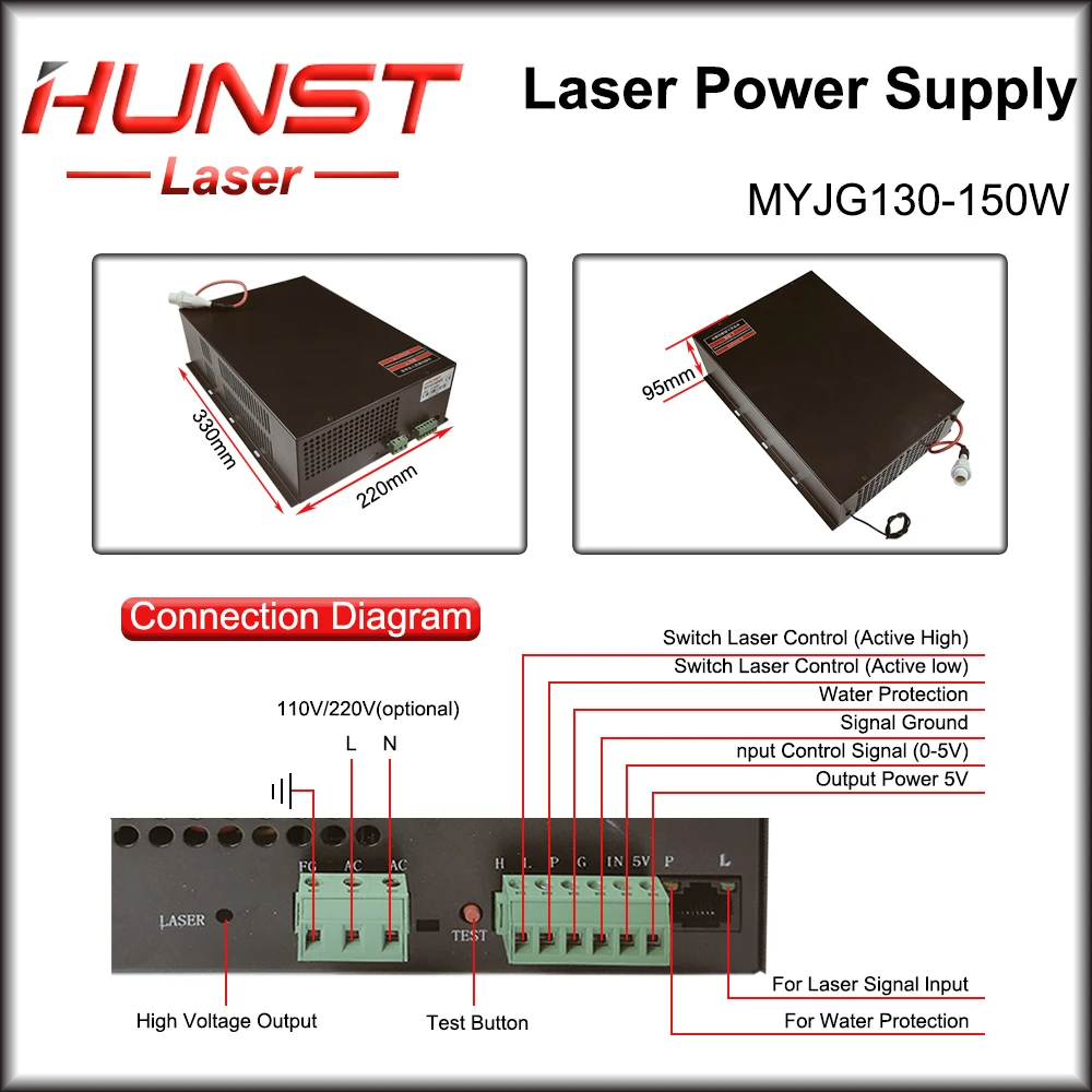 Hunst MYJG 130-150 Вт CO2 лазерный источник питания 130 ~ 150 генератор для Co2 гравировального