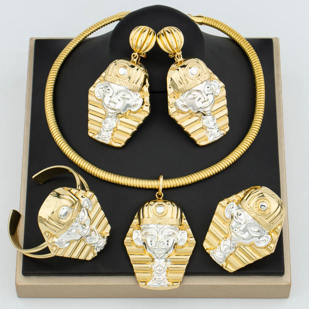 

YM Luxury Gold Plated Jewelry Set For Women Dubai Bridal Wedding Copper Necklace Earrings Bracelect Rings African Choker Gifts