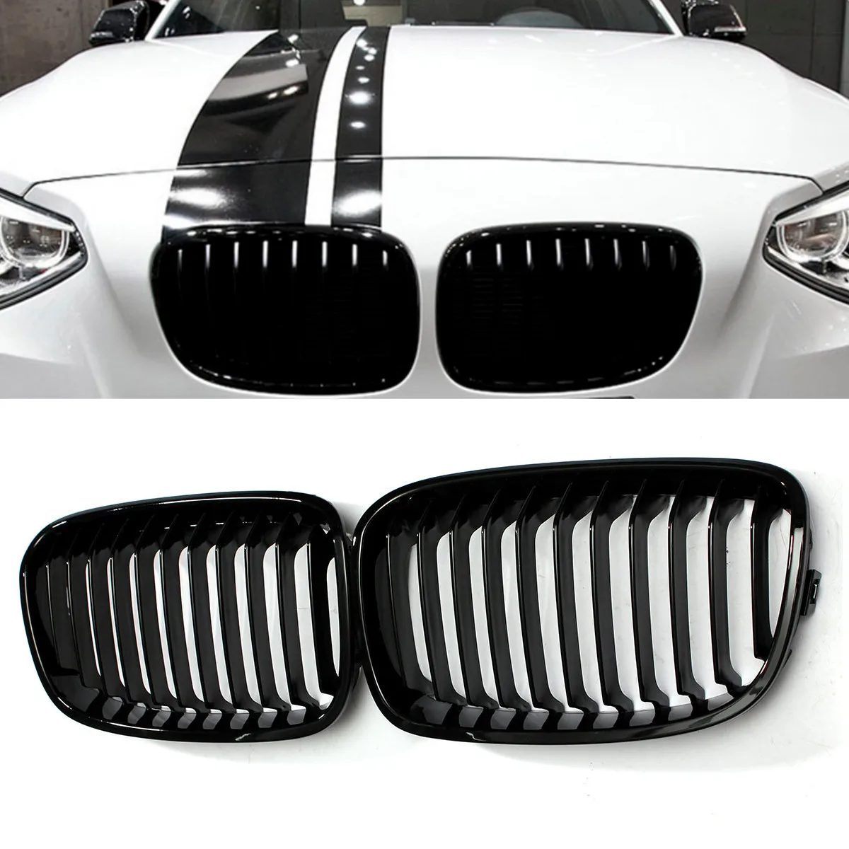 

2 шт. глянцевый черный Автомобильный передний бампер радиатор решетка гоночный гриль для BMW F20 F21 1 серия 2011 2012 2013 2014 автостайлинг
