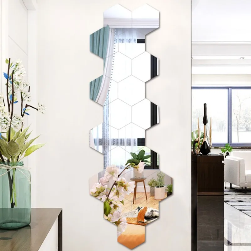 

10pcs Decorative Mirror Wall Self-Adhesive Full Body Dressing Mirror Hexagon Splicing Hexagon Combination Fitting Mirror