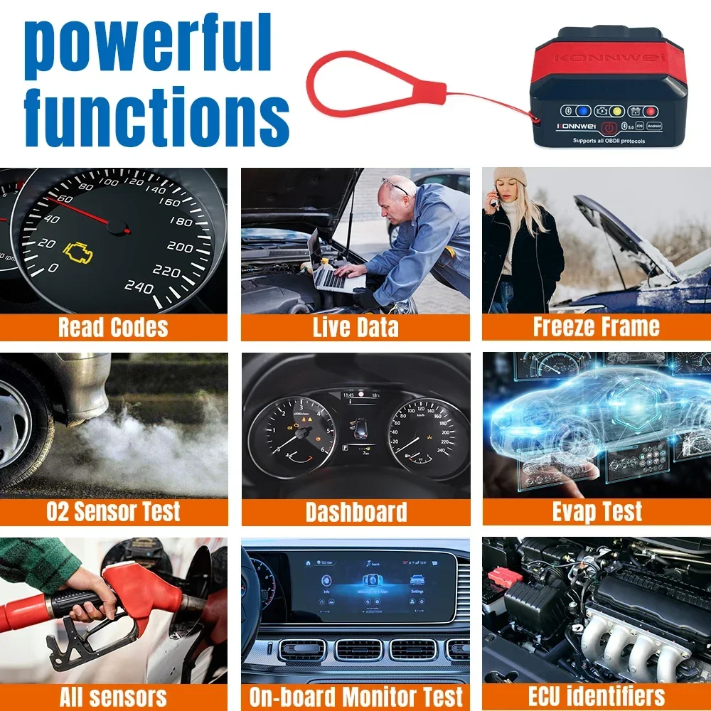 KONNWEI KW905 ELM327 V1.5 OBD2 сканеры Bluetooth 5 0 для Android/IOS ELM 327 OBD 2 автомобильный