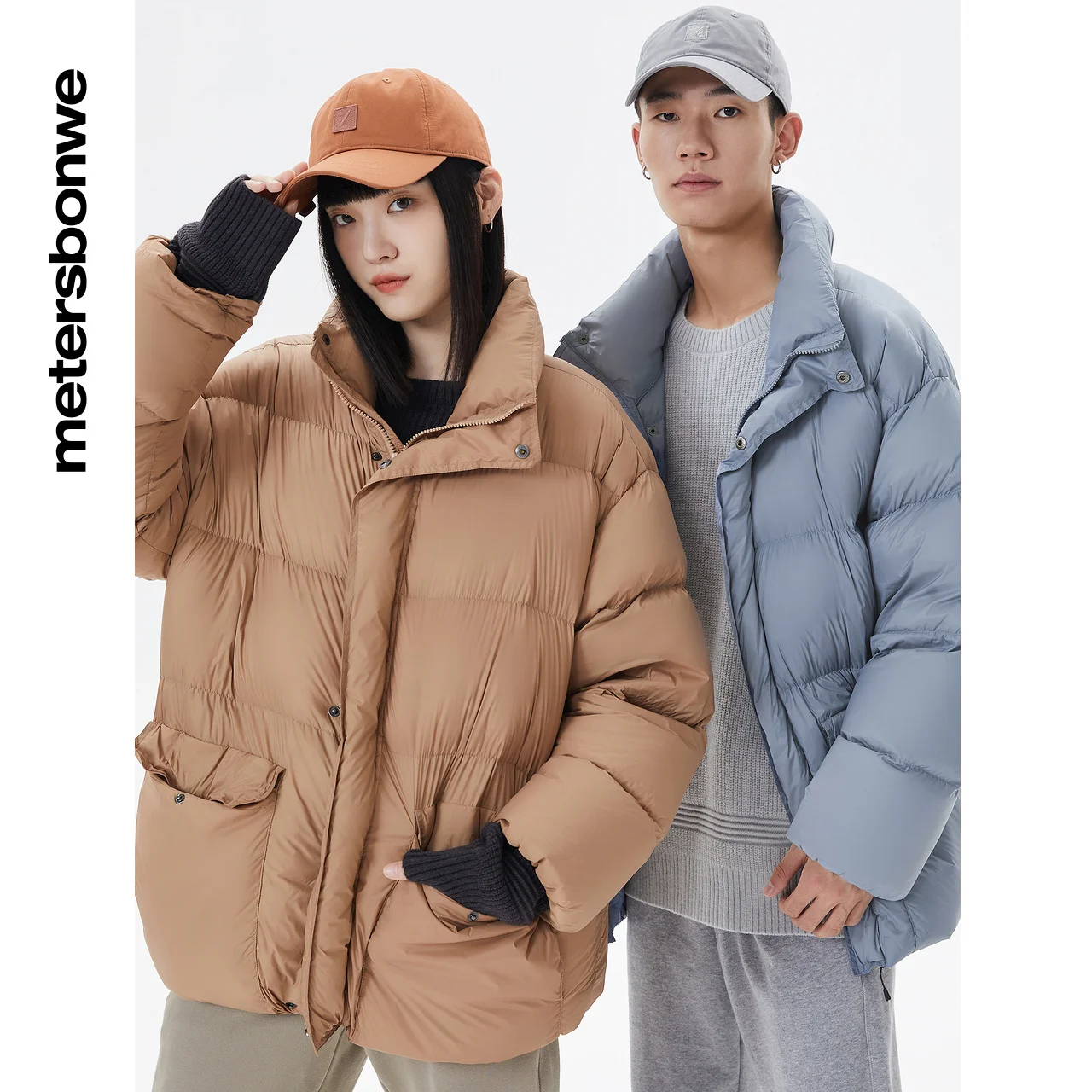 Metersbonwe Light Soft Down Jacket Men Winter Warm 90%Gray Duck Down Multi Pockets Couple Down Coat Women Loose Puffer Coat