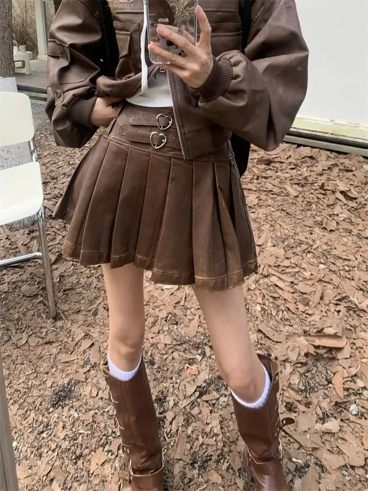 Женская винтажная кожаная юбка в стиле ретро с высокой талией