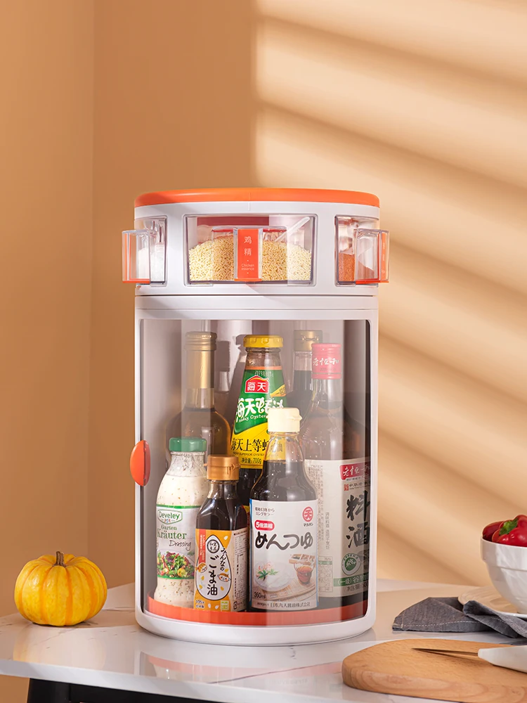 zq Double-Layer Kitchen Rotating Spice Rack Storage Rack Household Soy Sauce Bottle Rotary Storage Rack