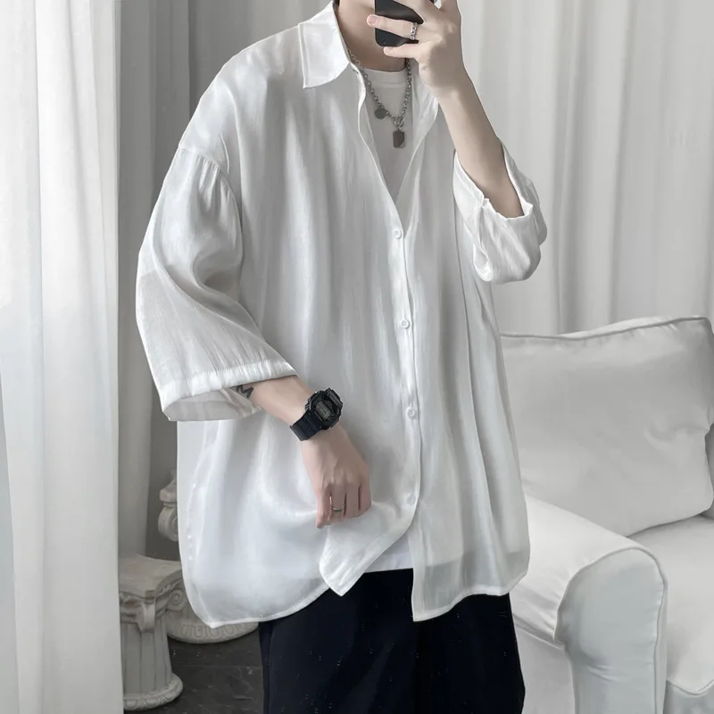 Summer Short Sleeve Shirts Men Fashion Gradient Casual Shirts Men Korean Version Loose Social Mens Dress Shirts Plus Size M-5XL