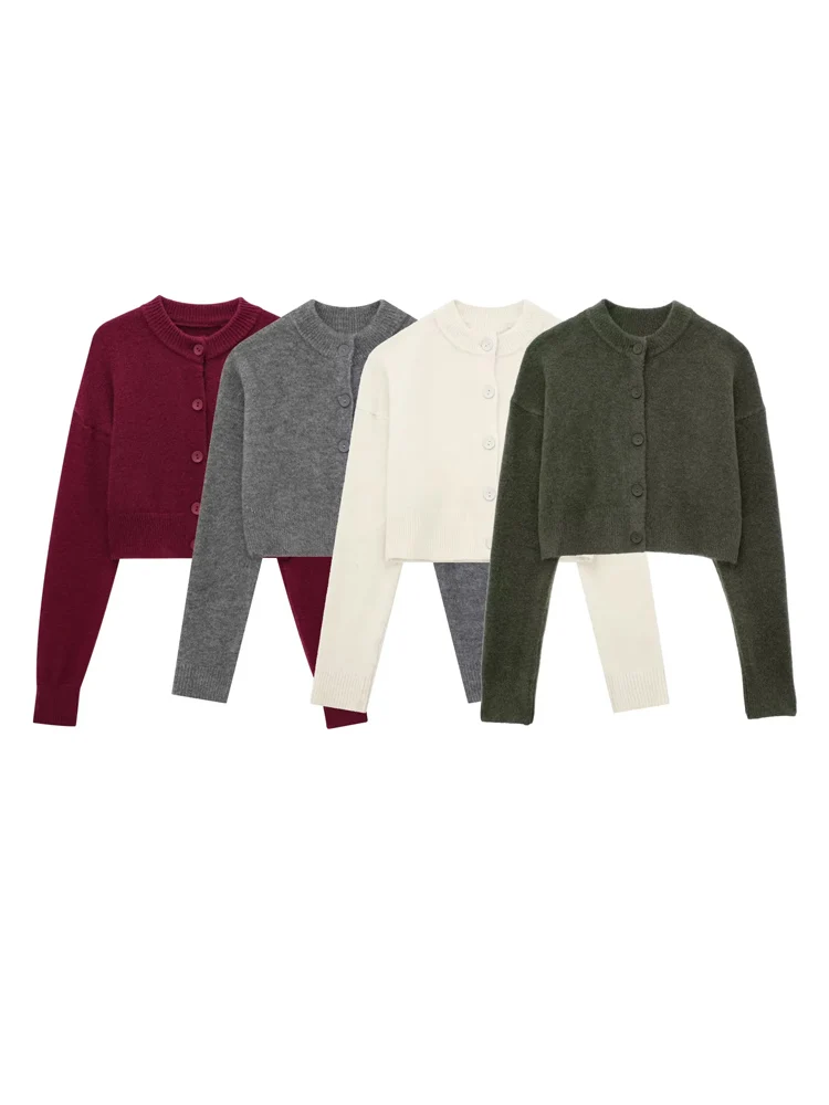 KAOPU ZA женский тонкий вязаный кардиган винтажный с круглым вырезом и длинными