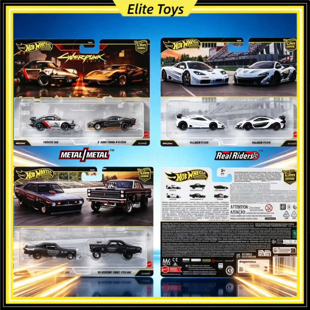 Фото Новинка 2026 года: коллекционные модели автомобилей Hot Wheels Premium Car Culture, 2 штуки в упаковке, Cyberpunk 2077 Porsche McLaren, масштаб 1/64, литые под давлением. №1