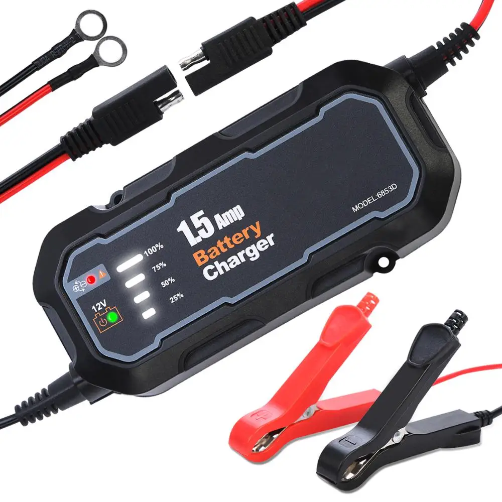 

Smart Motorcycle Battery Charger Maintainer 12V 1500mA Automatic Battery Trickle Charger with LED for Car/RV/ATV/Boat