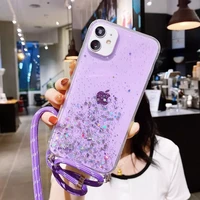luxury glitter transparent phone case for vivo y21 y21s lanyard epoxy soft shockproof bumper back cover for for vivo y33s