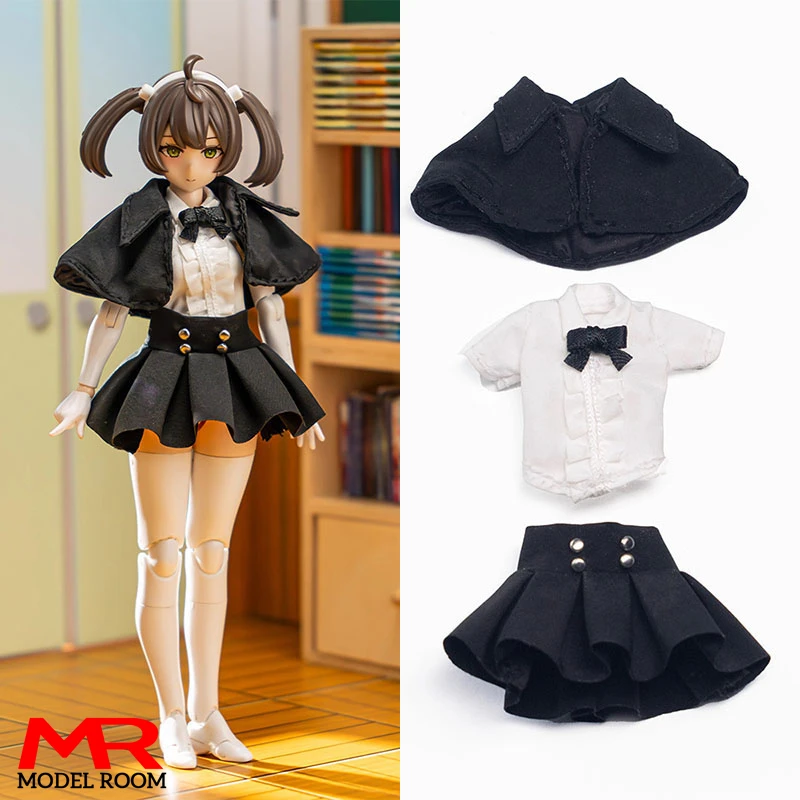 Набор одежды C017 1/12 для девочек рубашка с коротким рукавом короткая юбка шаль