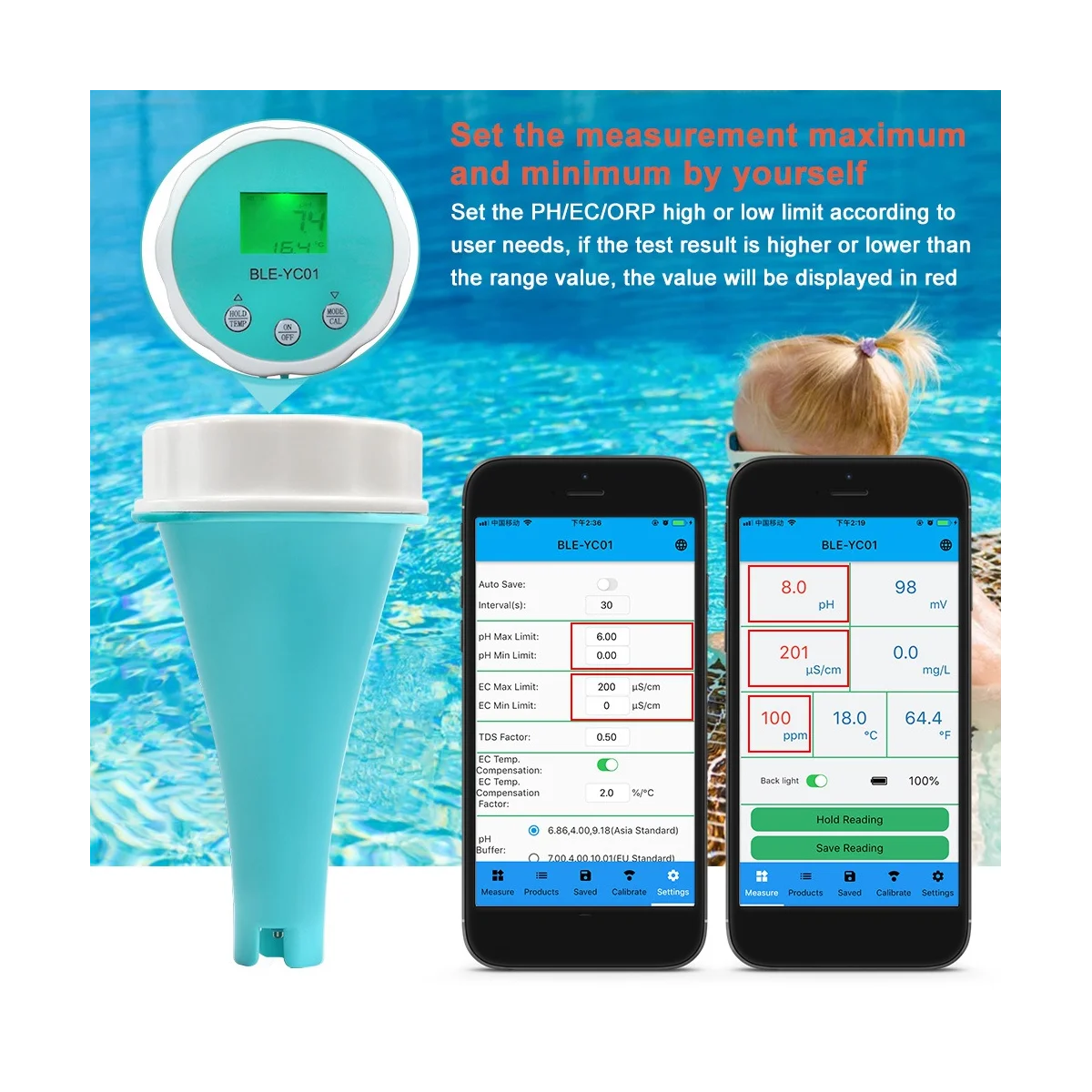 6 в 1 умный Онлайн Bluetooth измеритель уровня воды и хлора