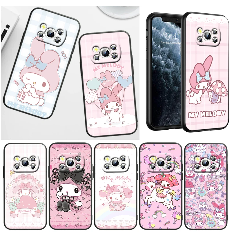 

Melody Sanrio Girl For Xiaomi Poco X5 C55 C40 C50 F4 M4 X4 GT X3 F3 GT M3 C3 NFC Pro Mix3 Silicone Black Phone Case