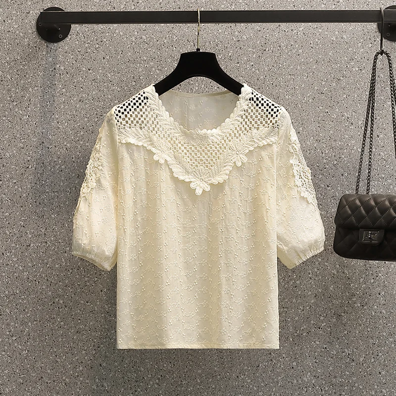

Blouse Women Summer 2022 New French Style Casual Half Sleeve Lace Solid Chiffon Blusas Womens Tops And Blouses Dropshipping