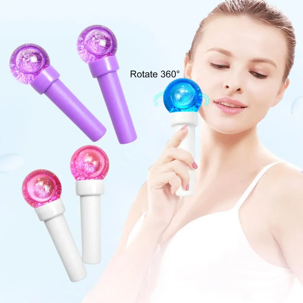 

2Pcs Ice Hockey with Glitter 360 Degree Rotation Firm Skin Glass Water Wave Ice Feeling Face Massager for Women
