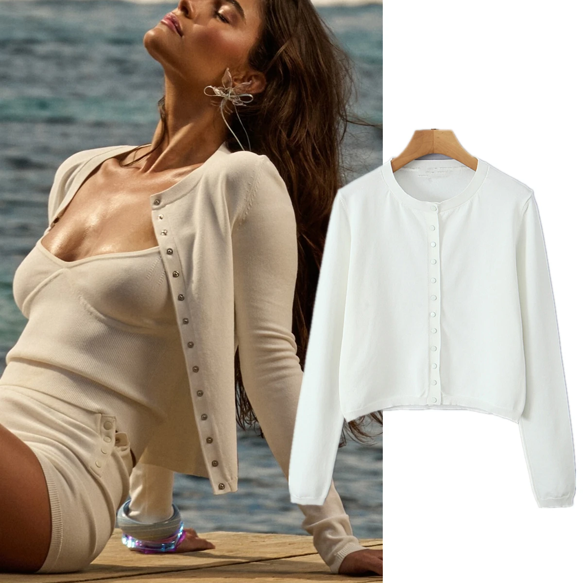 Женский однобортный вязаный кардиган Maxdutti Осенний минималистичный однотонный