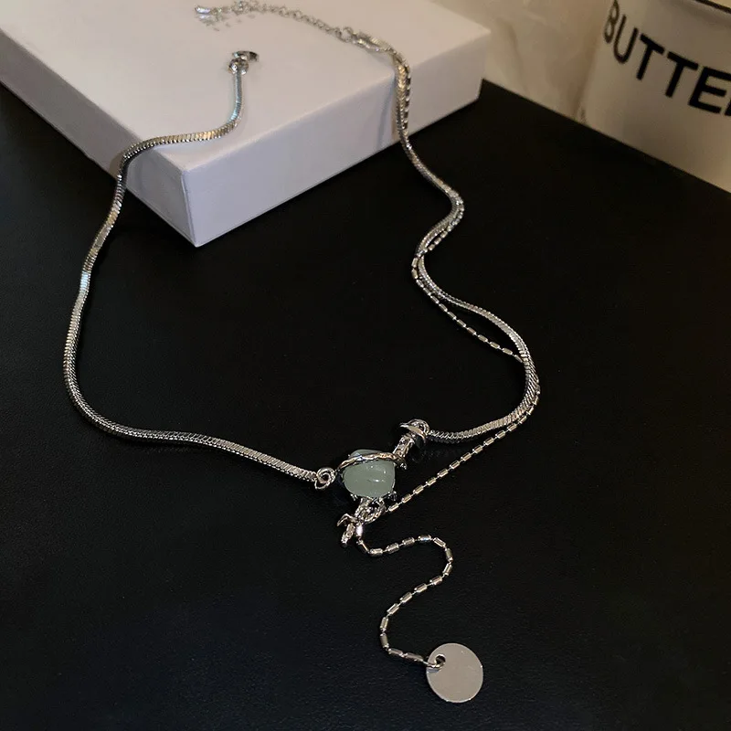 

Minar Retro Green Color Resin Agate Square Tassel Pendant Necklaces for Women Silver Color Snake Chain Choker Necklace Gifts