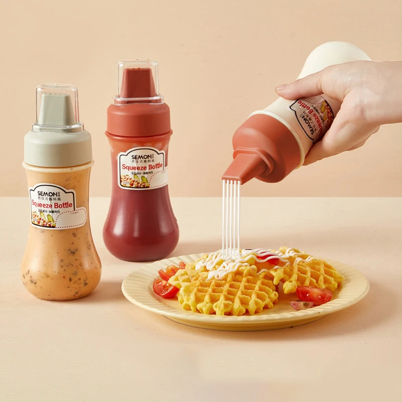 

5 Hole Condiment Squeeze Bottle 350ml Portable Sauce Squeeze Bottle with Lid Ketchup Mustard Hot Sauces Olive Oil Kitchen Gadget