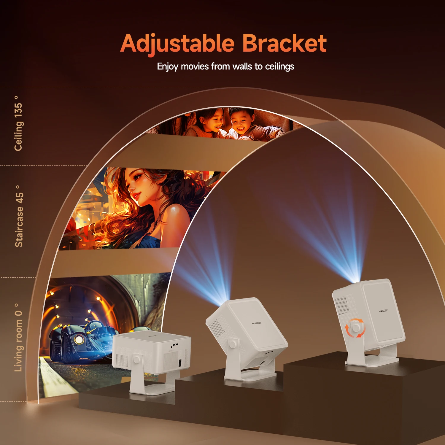 Фото Проектор Magcubic HY450 Max с яркостью 1100 ANSI люмен, короткофокусный, с разрешением 1080P, автофокусом, коррекцией трапецеидальных искажений, поддержкой WiFi6 и BT5.4, для дома, офиса и улицы. №5
