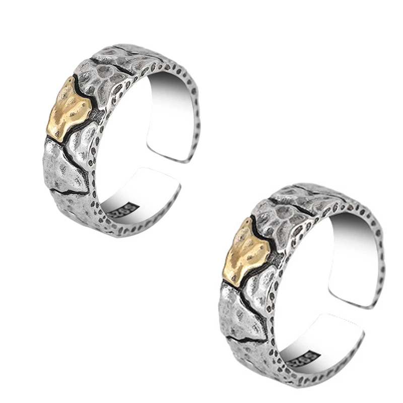 

Stone Pattern Ring for Men and Women New Fashion Crack Style Retro Finger Silver Plated Opening Adjustable