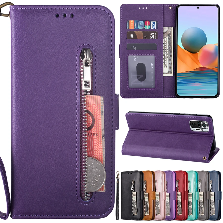 Wallet Calf Print Zipper Leather Case For Xiaomi Redmi 9 9A 9C 8 7A Note 10 Pro 9 Pro 8T 7 Poco X2 X3 Pro F3 M5s A3 10T 12T Pro